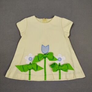 Vintage Peaches N Cream Baby Girl Dress Yellow 18 Months Floral Easter Spring EC